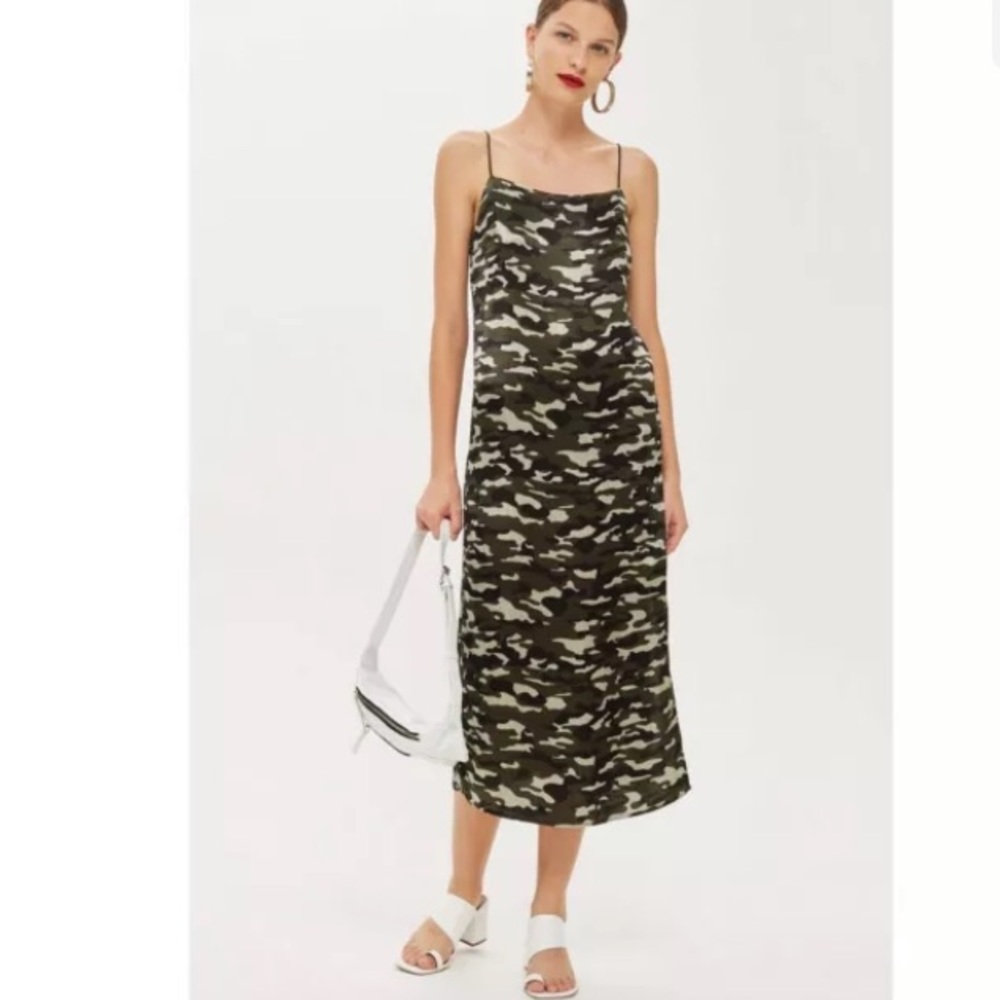Top Shop Camouflage slip spaghetti strap midi dress